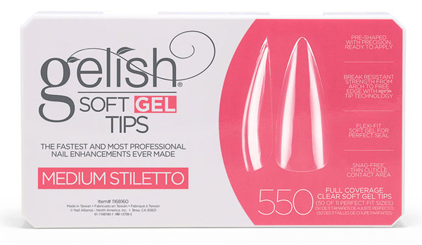 Gelish Soft Gel Tips Medium Stiletto - 550 CT
