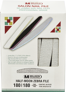Berkeley Half Moon Zebra Nail File - 50 Files - 180/180 grit