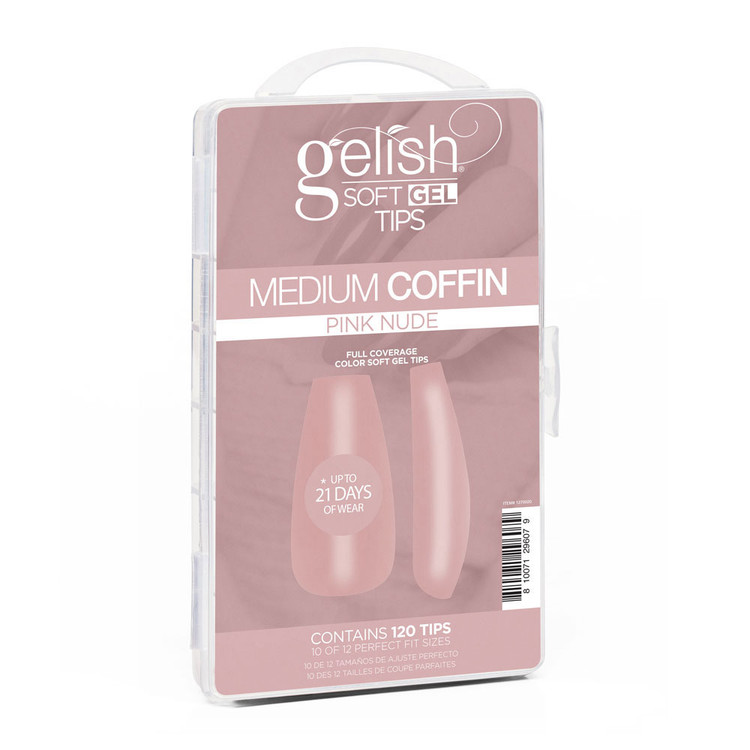 Gelish Soft Gel Tips Pink Nude Medium Coffin - 120 CT