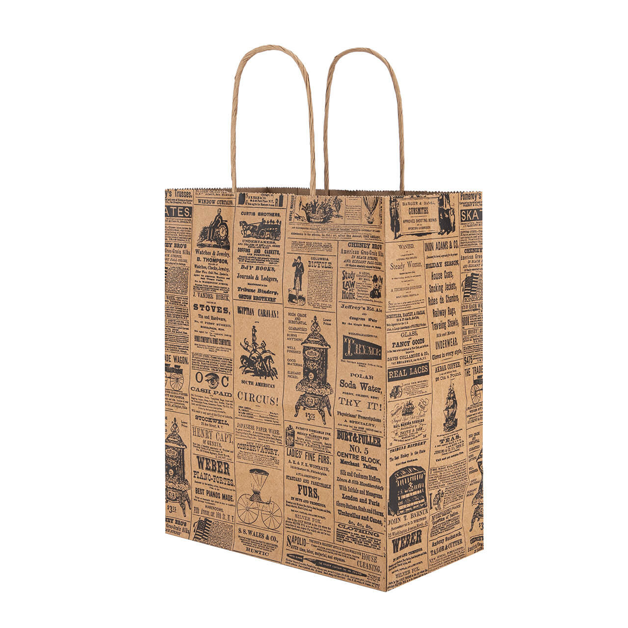 Medium (Cub) - Newsprint Paper Shopping Bags - Case of 100