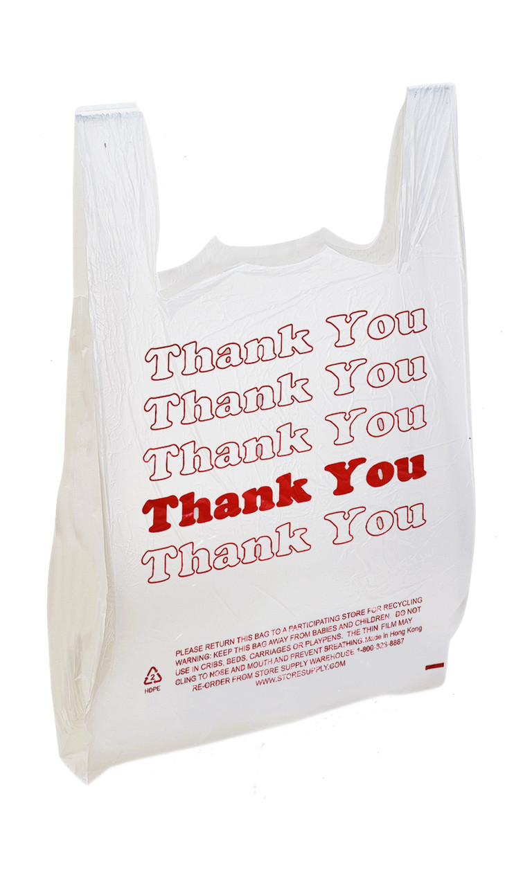 Large White Thank You Plastic T-Shirt Bags Case of 500