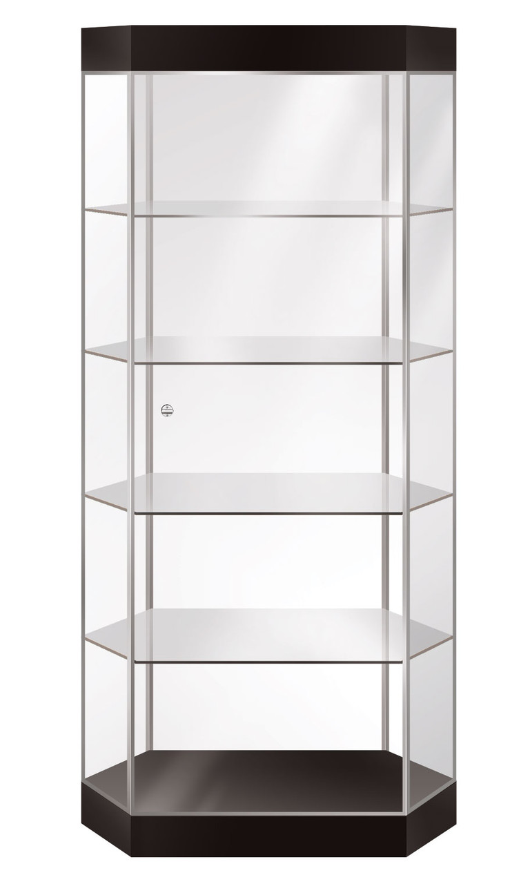 Stretch Hexagonal Metal Framed Tower Display Case with Light