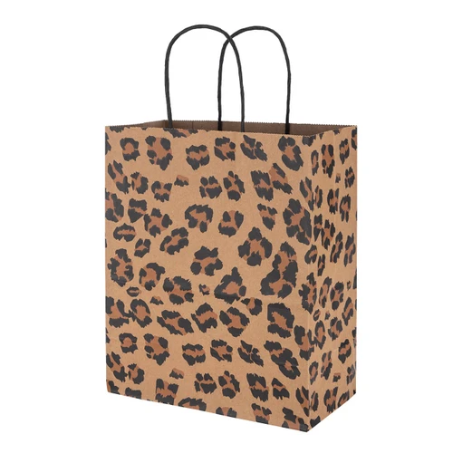 Medium (Cub) - Brown Leopard Paper Shopping Bags - Case of 100