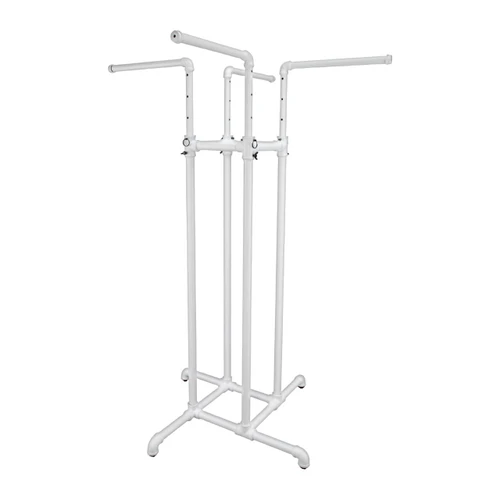 Boutique White Pipe 4-Way Clothing Rack with Straight Arms