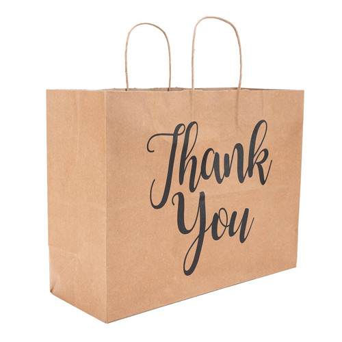 Large (Vogue) - "Thank You" Kraft Paper Shopping Bags - Case of 100