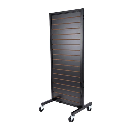 Black Metal Framed Rolling Slatwall Merchandiser