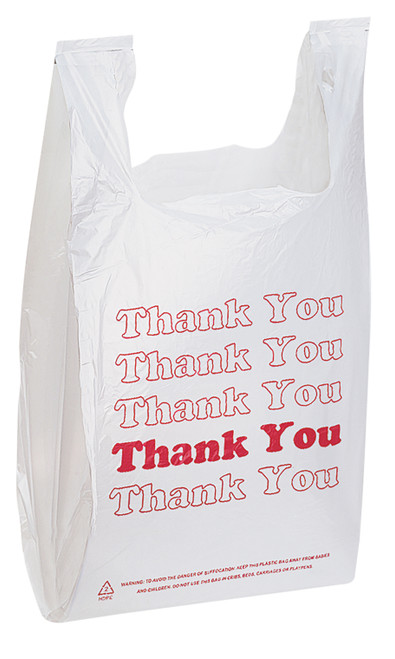 White Thank You Plastic T-Shirt Bags – Case of 100