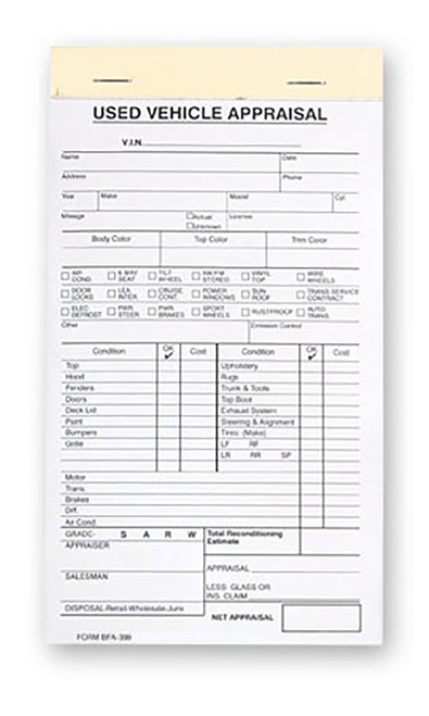 3-Part Used Vehicle Appraisal Bookzoom
