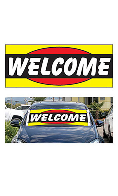 Windshield Banner With Bungee Cord - "Welcome"zoom