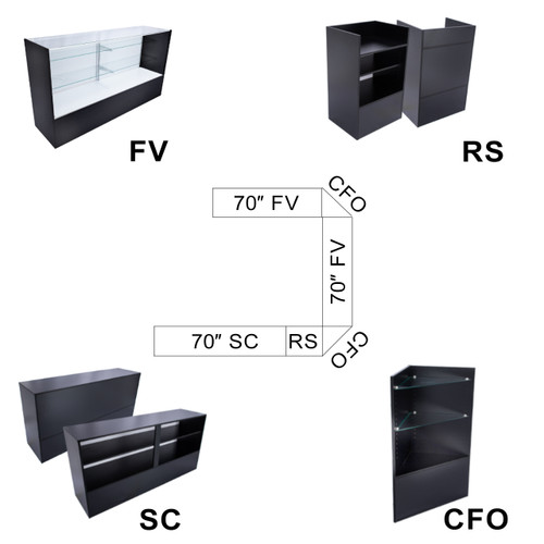 Black Full Vision Display Case Arrangement Set - Fully Assembled