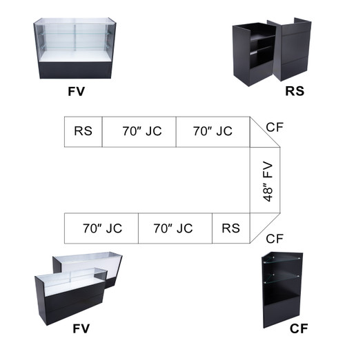 Black Full Vision Display Case Arrangement Set - Fully Assembled