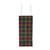 A side view of the Holiday Plaid paper bags. These bags feature A green, red, and yellow tartan pattern with white handles.