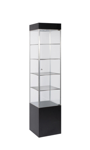 Square Black Metal Framed Tower Display Case with Light | Store Supply ...