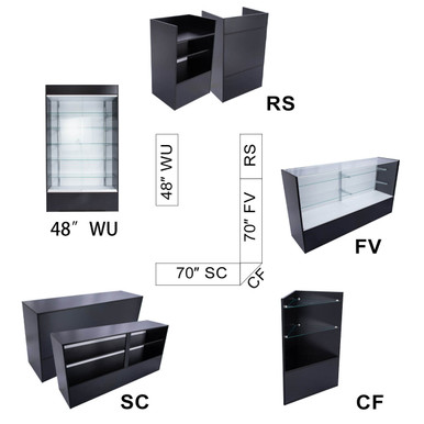 Black Full Vision Display Case Arrangement Set - Fully Assembled ...