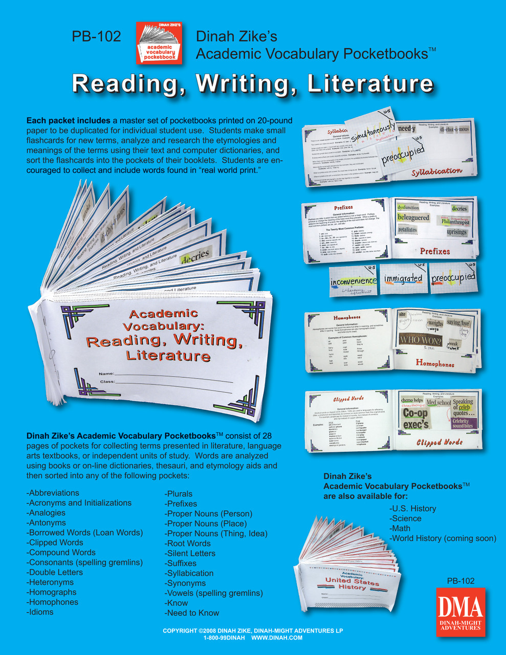 Dinah Zike's Academic Vocabulary Pocketbooks Reading, Writing