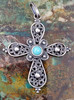 Turquoise Filigree Bali Sterling Silver Cross Pendant Medium
