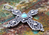 Turquoise Filigree Bali Sterling Silver Cross Pendant Medium