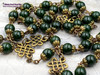 St Patrick Shamrock Irish Celtic Green Jade Bronze tone Rosary Longevity,Health, Happiness,Good luck, Prosperity