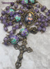 Blessed Virgin Mary Floral Lampwork Purple Jade Ornate Bronze Tone Rosary