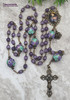 Blessed Virgin Mary Floral Lampwork Purple Jade Ornate Bronze Tone Rosary