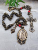 Guadalupe Day of the Dead Scull Sacred Heart Black Onyx Red Coral 1 decade Rosary Chaplet Protection Courage Prosperity