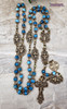 Virgin Mary Sacred Hearts Blue Apatite Welo Fire Opal Bronze Ornate Lace Antique Style Heirloom Gemstone Rosary Spiritual communication