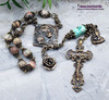 Mother Mary Baby Jesus Rhodonite Turquoise Bronze Antique style Ornate 1 decade Rosary Chaplet Unconditional Love Happiness Balance