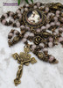 Mother Mary Baby Jesus Lamb Rose Quartz Bronze Tone Ornate Antique Style Rosary Healing Love