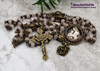 Mother Mary Baby Jesus Lamb Rose Quartz Bronze Tone Ornate Antique Style Rosary Healing Love