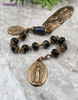 Miraculous Mary Sacred Heart Joseph Christopher Black Onyx Lapis Lazuli Bronze Mens Chaplet