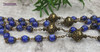 Mother Mary Baby Jesus Blue Agate Ornate Rosary bronze tone