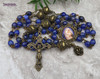 Mother Mary Baby Jesus Blue Agate Ornate Rosary bronze tone