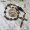 Ascension of Jesus Pius XI Leopard Jasper Agate Bronze Antique Style Chaplet