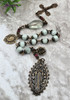 Virgin Mary Lourdes Mary Green Moonstone Bronze Ornate Antique Style Chaplet