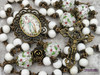 Lourdes Flowers White Shell Bronze finish Ornate Rosary