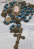 Lady of Guadalupe Miraculous Mary Roses Blue Jade Ornate Bronze Tone Rosary