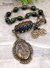 Sacred heart of Jesus Miraculous Mary Chrysocolla Bronze Antique Style Large Chaplet