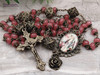 Our Lady of Grace Pink Jade Ornate Bronze Tone Rosary