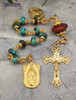 St Jude Miraculous Mary Turquoise Jasper 22k Gold Overlay Chaplet