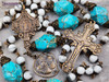 Miraculous Mary Tween Hearts White Turquoise Blue Jasper Vintage Bronze Large Rosary