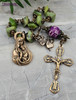 Mother Mary Tween Hearts Green Jade Vintage Bronze Ornate Chaplet