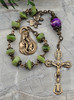 Mother Mary Tween Hearts Green Jade Vintage Bronze Ornate Chaplet
