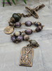 Archangel Michael Sacred Heart Petrified Fluorite Vintage Bronze Chaplet