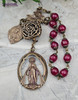Miraculous Mary Sacred Heart of Jesus Pompeii Red Agate Bronze Antique Style Chaplet