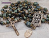 St Joseph Sacred Heart Vintage Bronze Green Kambaba Jasper Mens  Antique Style Rosary