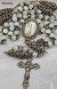 Our Lady of Lourdes Light Green Jade Flowers Bronze tone Ornate Rosary
