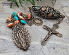 Immaculate Mary Lourdes Therese Spiny Oyster Turquoise Vintage Bronze Ornate Large Chaplet