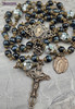 Virgin Miraculous Mary Blue Tiger Eye Pearl Shell Vintage Bronze Rosary