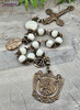 Virgin Mary Angels Jesus White Pearl Shell Opal Vintage Bronze Chaplet