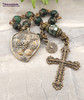 Mary Jesus Immaculate Sacred Heart Emerald Vintage Bronze Ornate Chaplet
